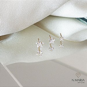 Trio Estrela Cristal Banhado Ouro 18k