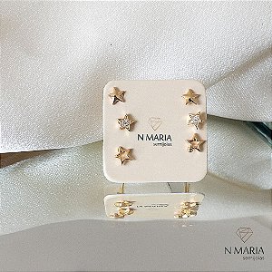 Trio Estrelas Banhado Ouro 18k