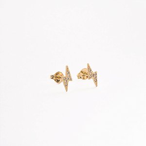 Brincos  Raio Cravejado Banhado Ouro 18k