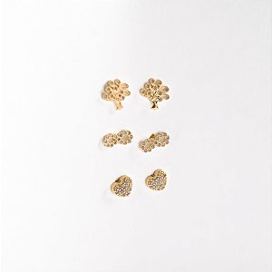Trio Árvore da Vida Banhado Ouro 18k