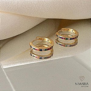 Brincos Argola Colorida G Banhado Ouro 18k