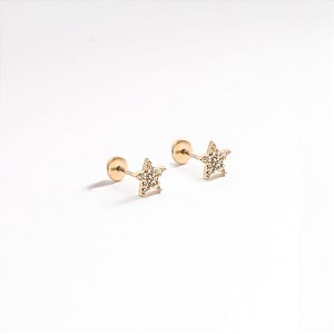 Brincos Estrela Cravejada Banhado Ouro 18k