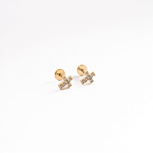 Brincos Cruz Cravejada Banhado Ouro 18k
