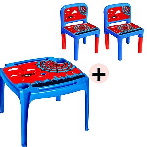 Kit Mesa E 2 Cadeiras Infantil Aranha Plástico Educativo