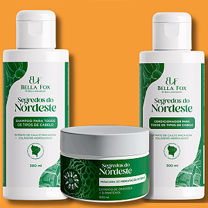 Kit Shampoo 300ml + Condicionador 300ml + Máscara Hidratação 300ml Segredos do nordeste