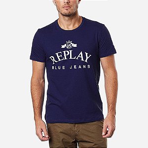 Camiseta Replay Blue Jeans Logo e Escrita Centralizada 0058258