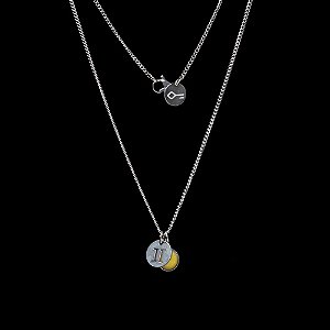 Colar Key Signo Gemeos de Aco Prata e Pedra Natural Jaspe Amarela 5646