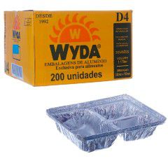 BANDEJA RETANGULAR ALUMINIO 1170ml (D4 WYDA) 3 DIVISÕES FUNDA CX C/100un