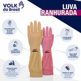 LUVA LATEX RANHURADA LONGA NATURAL (VOLK) TAM. P