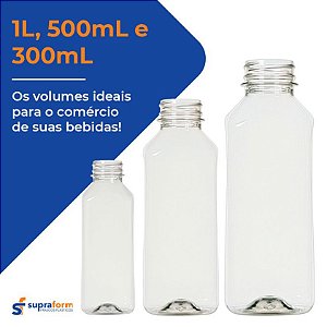 GARRAFA PET 300ml COM TAMPA PRETA FD C/50un - SUPRAFORM