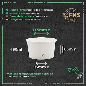 POTE PAPEL BRANCO 450ml (12oz WHITE BOWL) PCT C/ 25 (FNS)