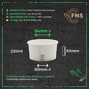 POTE PAPEL 220ml BRANCO (6oz WHITE BOWL) - PCT C/ 50 UN - FNS