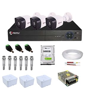 Kit 3 Câmeras + DVR 4 Canais 2 Megas com HD 500GB JL Protec