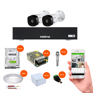 Kit 2 Câmeras + DVR 4 Canais 1 Mega com HD 500GB Intelbras