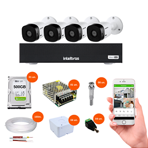 Kit 4 Câmeras + DVR 4 Canais 1 Mega com HD 500GB Intelbras