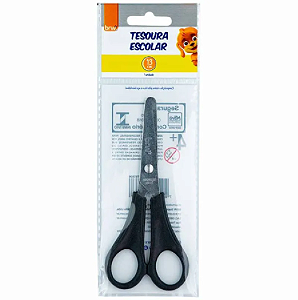 Tesoura Escolar com Régua 13cm Preta Inox
