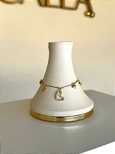 PULSEIRA COM CORAÇÃO CRAVEJADO NO OURO