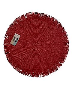 Jogo americano redondo vermelho com franjas