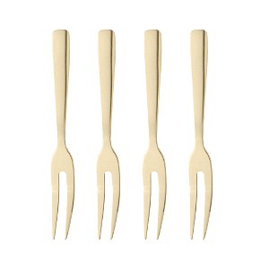 Kit com 4 garfos aperitivos inox dourado