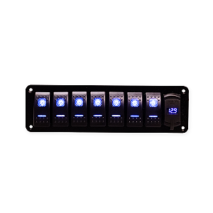 Painel Retangular Preto Led Azul USB Plug - Visor Digital 7 Botões