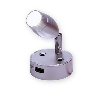 Luz para Cabine/Cabeceira 12/24v 3W LED - Haste Curta Prata + USB com Sensor de Toque