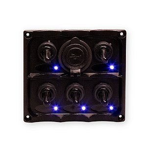 Painel Preto 5 Alavancas LED Azul + 2 USB