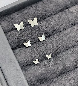 Trio de Brincos de Prata 925 Borboletas Origami