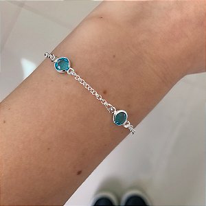 Pulseira de Prata 925 Zircônias Azuis Claras Espaçadas