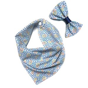 Conjunto Bandana e Laço Floral Azul