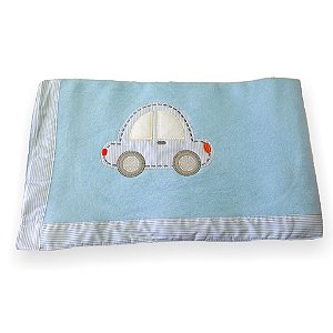Cobertor Soft para Bebê Bordado- Carro Azul