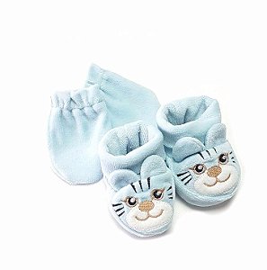 KIT URSO ORELHINHA SAPATO E LUVA PLUSH AZUL