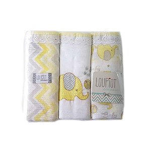 Fralda de Pano com bainha  C/3 unidades Chevron Amarelo-Minasrey