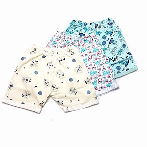 Kit de 3 Shorts Estampados Gatinho Bege