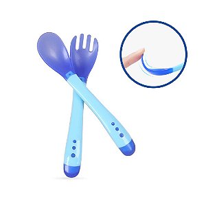 Kit Colher Termossensível Bebê Introdução Alimentar Papinha - Azul