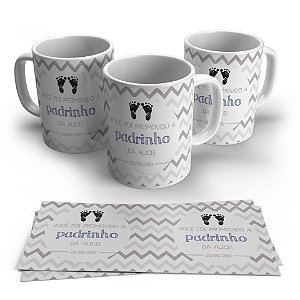 Caneca Personalizada Cerâmica Batizado Promovido a Padrinho Cinza