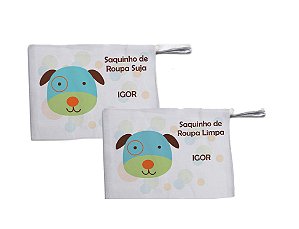 Kit c/ 2 Saquinhos Personalizado para Roupa Suja - Cachorrinho