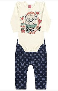 Conjunto 2PÇS Kamylus Curto Infantil Bear Marinho Menina