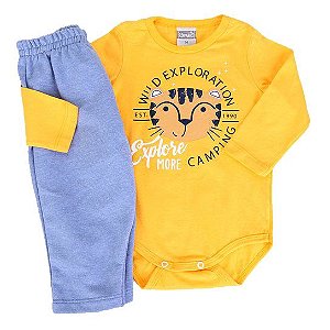 Conjunto Infantil Manga Longa Tigrinho Amarelo - Kamylus