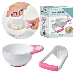 Kit Amassador de papinha do bebê Rosa-Branco