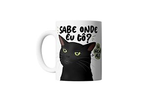 Caneca divertida Sabe onde eu tô? Tô nem aí - gatinho meme