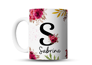 Caneca personalizada Inicial e nome flores pink