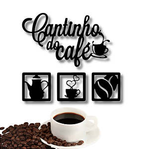 Kit Cantinho Do Café Quadrinho e aplique Decoração 4 Peças Mdf Preto