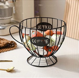 Porta capsula de café em metal preto decorativo em formato de Xícara ou Bule