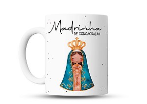 Caneca Madrinha de Consagração com Imagem de Nossa Senhora Aparecida, Convite de Madrinha batizado