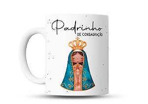 Caneca Padrinho de Consagração com Imagem de Nossa Senhora Aparecida, Convite de Padrinho batizado