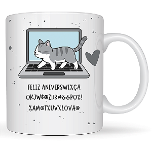 Caneca Divertida Gato no Notebook – Presente Criativo para Aniversário