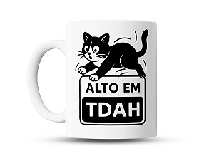 Caneca de café Divertida com Desenho de Gato caindo, Alto em TDAH 325ml