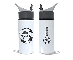 Squeeze Alumínio 600ml Personalizado com Nome – Tema Futebol | Garrafa Esportiva Infantil Escola Academia Presente