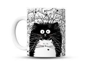 Caneca Pet Gatinhos Preto e Branco 325ml – Design Fofo e Divertido – Presente Criativo para Amantes de Gatos