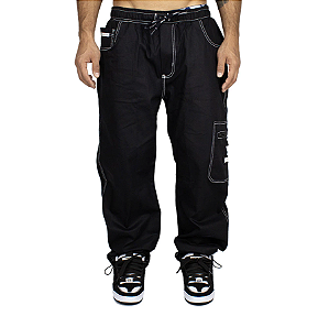 Calça Cargo Wats Sarja Preta Pesponto
